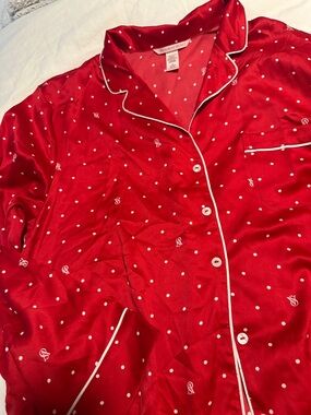 Victoria's Secret Red Satin Polka Dot Pajama Shirt